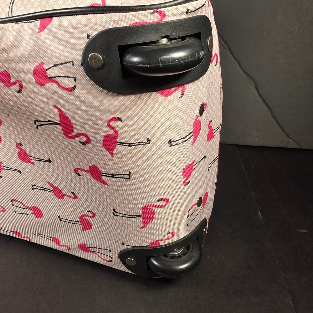 Betsy Johnson Pink Flamingo Strut 22" Weekender Carry-on Rolling Suitcase Handle - Picture 10 of 16